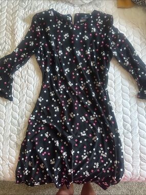 Tommy Hilfiger Black Long Sleeve Floral Dress with Pink & White Accents